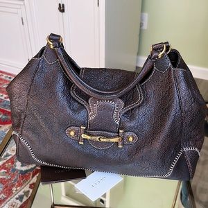 Gucci Dark Brown Leather Bag with Gold Accents